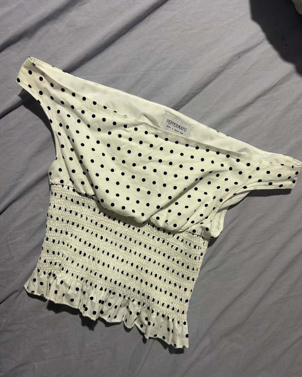 Peppermayo Black And White Polka Dot Smocked Tube Top - Picture 4 of 5